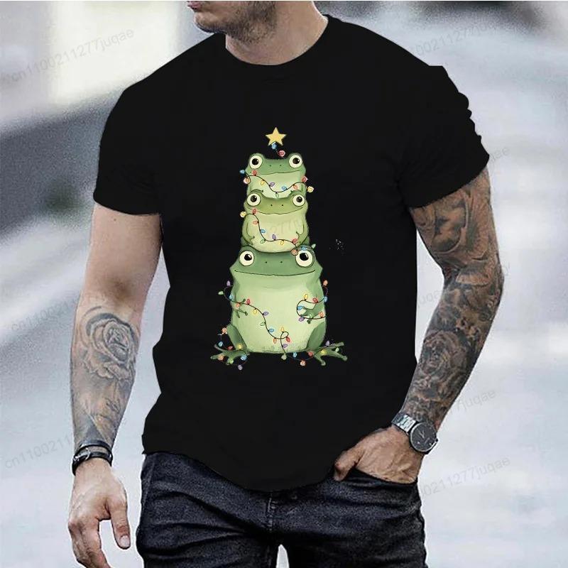 3D Print Frog Christmas Tree T-shirt Men Frog Lover T-Shirt Unisex Cute Frog Christmas Graphic T Shirts Oversized Woman Clothing