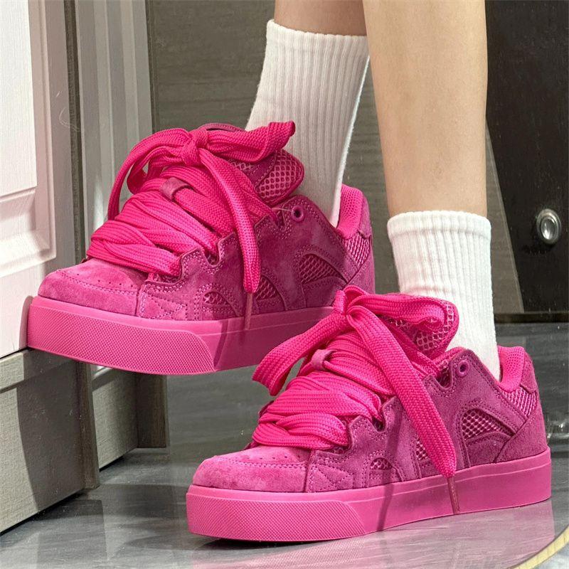 American Dragon Fruit Bread Shoes Original Flip Fur Splicing Retro Rose Red Board Shoes Women Low Top Casual Shoes Children