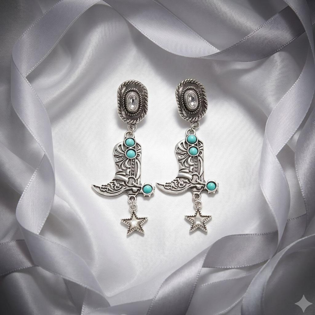 Hot-selling cowboy boots, hat, earrings, alloy earrings, retro ethnic style, commuting daily jewelry, women's stud earrings