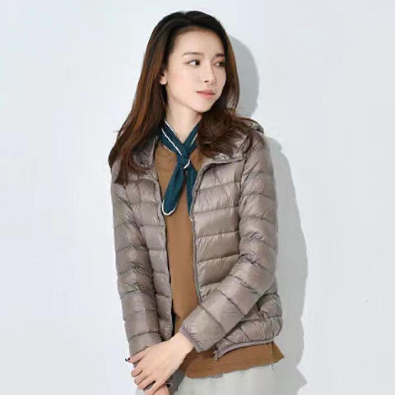 Winter Women's Casual Solid Color Thin Waterproof Down Jacket White Duck Down Hooded Down Jacket
