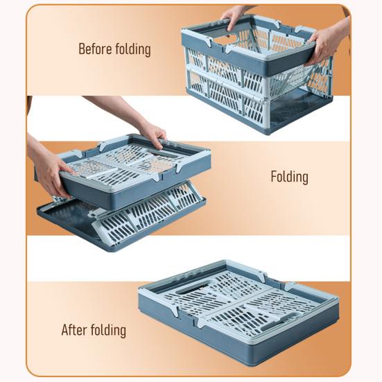 Складной ящик для хранения Пластиковая складная корзина для хранения Большая вместимость Штабелируемый ящик с ручками для офиса Спальни Кухни Игровой комнаты