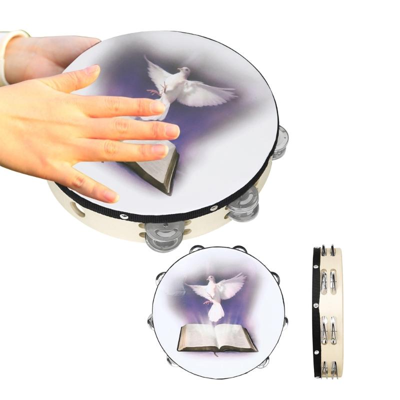Dove Bible Double Row Bells Tambourine Handbell Clap Drum Tambourine Musical Instrument for Party Game Playing Easy Play