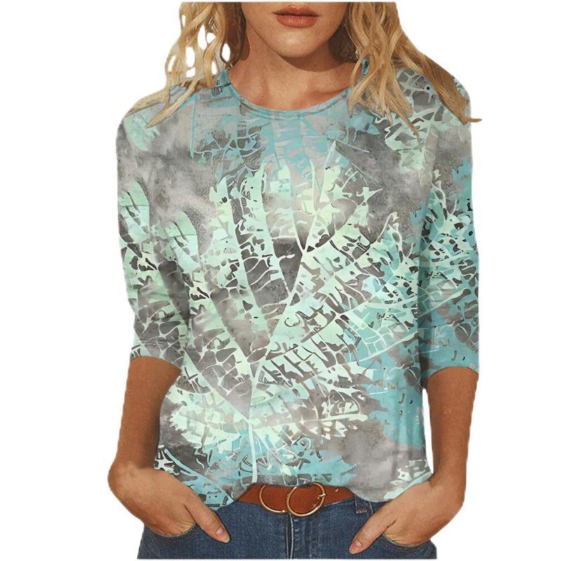 Женская футболка с 3D-принтом, винтажным цветочным принтом, повседневная, с длинным рукавом, круглым вырезом, обычный топ, с повседневным принтом, розовая, весна и осень