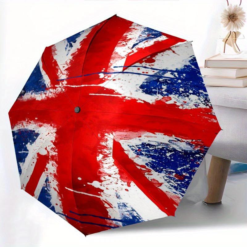 Зонт-трость с рисунком флага Union Jack - Милый мультяшный дизайн, Портативный складной зонт с прочным железным каркасом и 8 спицами для любого сезона