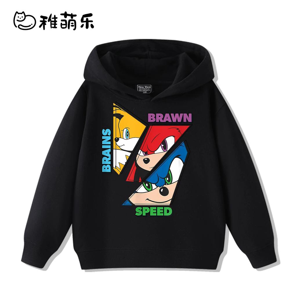 Sudadera con capucha infantil con estampado de Sonic the Hedgehog para otoño e invierno: ropa deportiva versátil para exteriores para niños y niñas.