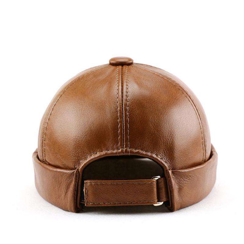Мужская тюбетейка из натуральной кожи, матросская кепка, шапка-бини с манжетами в стиле ретро, ​​без полей, шапка-бини из натуральной кожи