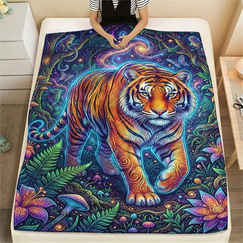 Colorful Fox Tiger Wolf MonkeyPrint Flannel Blanket,High quality Comfortable for All Seasons,Home Decor,Warmth and Comfort,Perfect for Christmas Gifts