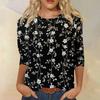 Women's Fashion Casual Round Neck 3/4 Sleeve Loose Printed T-Shirt Ladies Top