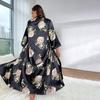 Plus Size Nightgown Fashion Casual Loose Printed Long Simulation Silk Sexy Sleeping Robe