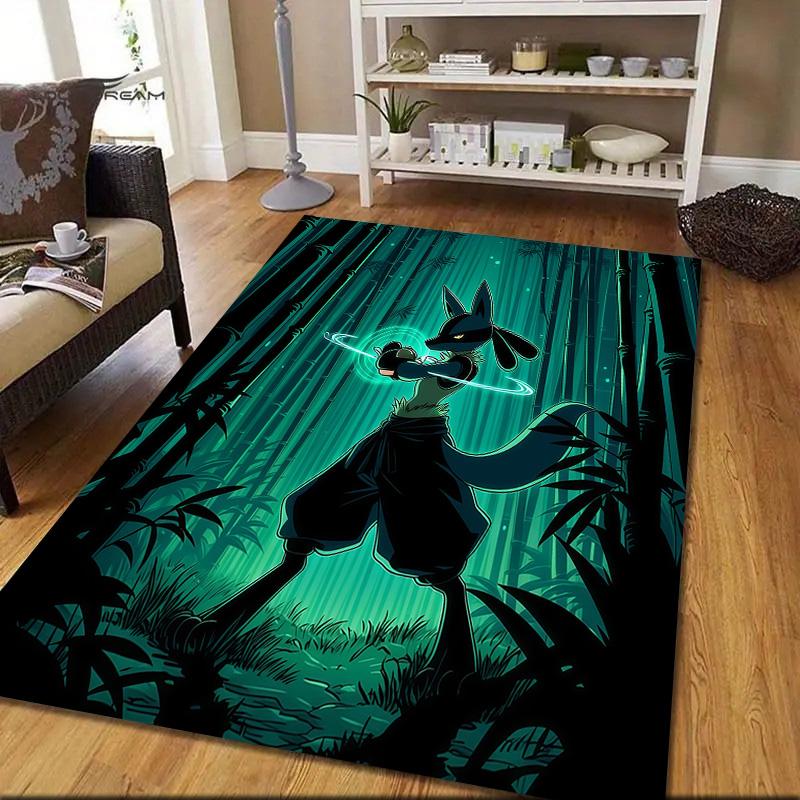 Lucario Flannel Pattern Square Carpet,Area Rug,Carpet Rug for Living Room Bedroom Sofa Playroom Decor,Non-slip Floor Mat