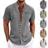 Men'S Casual Loose Fitting Short Sleeved Printed Shirt Fashion Standing Collar Top