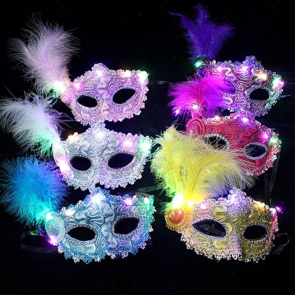 Party Supplies Feather Butterfly Mask Light Up Venice Masquerade Masks LED Glowing Mask Gift