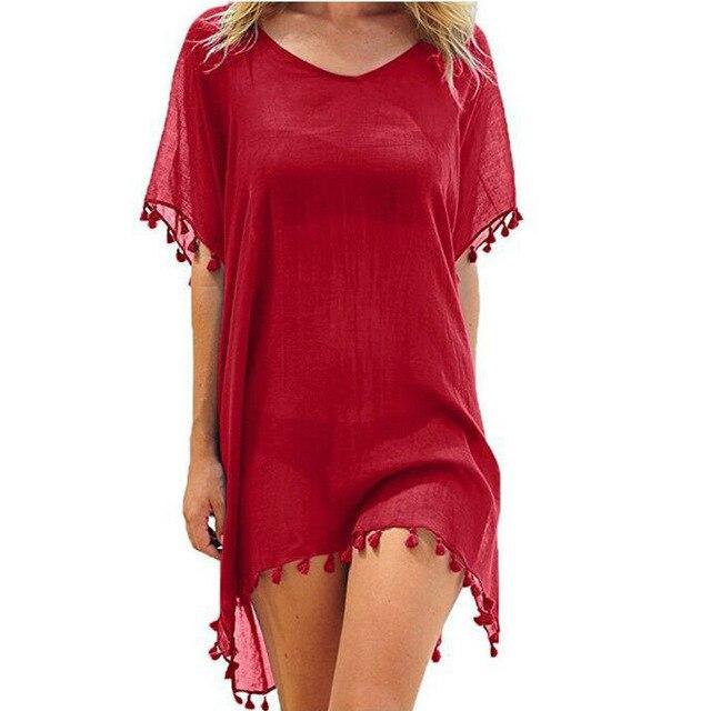 Women Beachwear Swimwear Tassel Bikini Cover Up Summer Kaftan Sarong Beach Dress