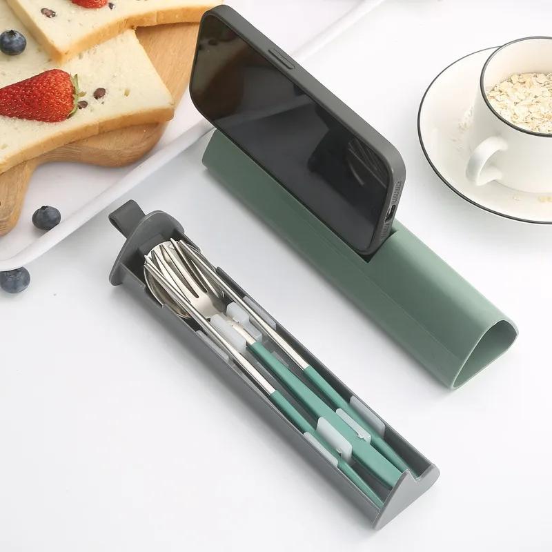 2/3 шт. Портативная посуда из нержавеющей стали 304: ложка, вилка, палочки для еды, ученик, офисный работник, ложка, вилка и палочки для еды, раздвижная коробка
