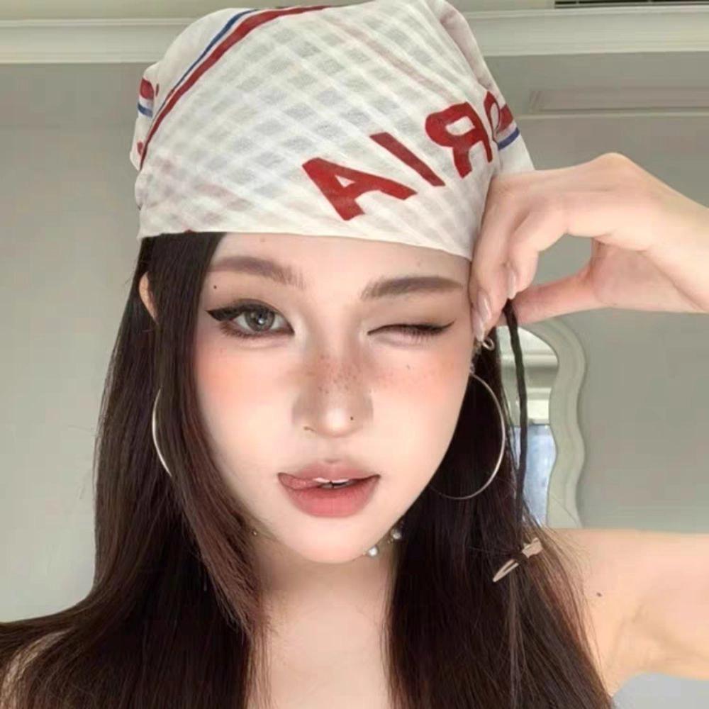 Sweet Y2k Print Turban Star Small Square Scarf Exquisite Printed Headscarf Music Festival