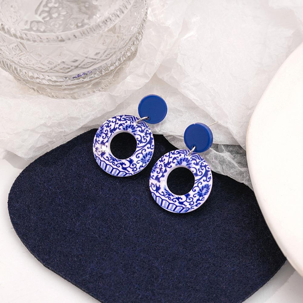 Vintage Chinoiserie Acrylic Blue Earrings Wave Point Hanfu Earrings Women