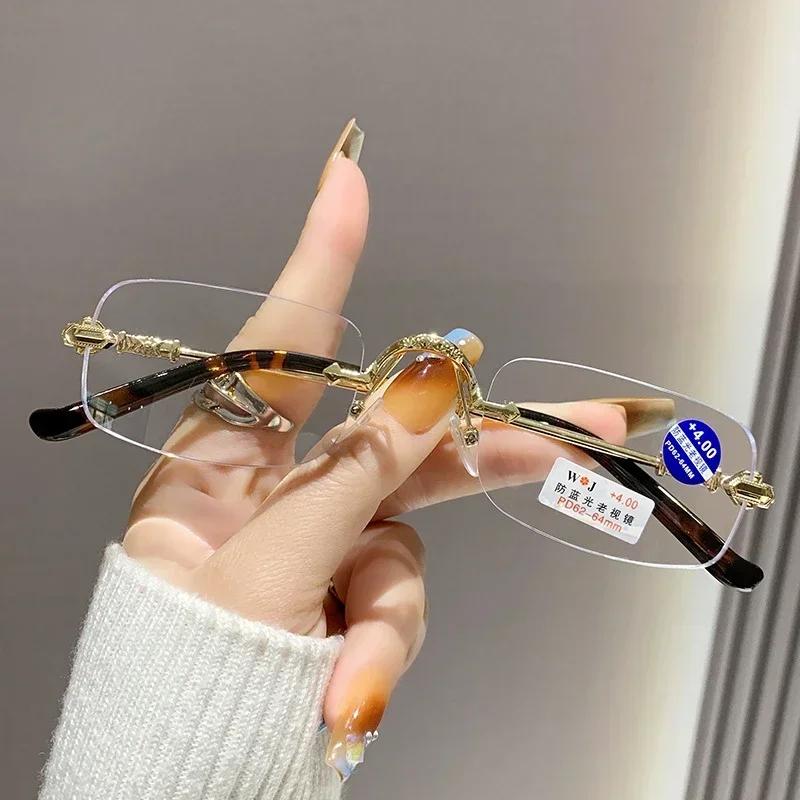 High-End Frameless Reading Glasses Ultra-Light Blue Light Blocking Farsighted Glasses Luxurious And Trendy Presbyopia Glasses