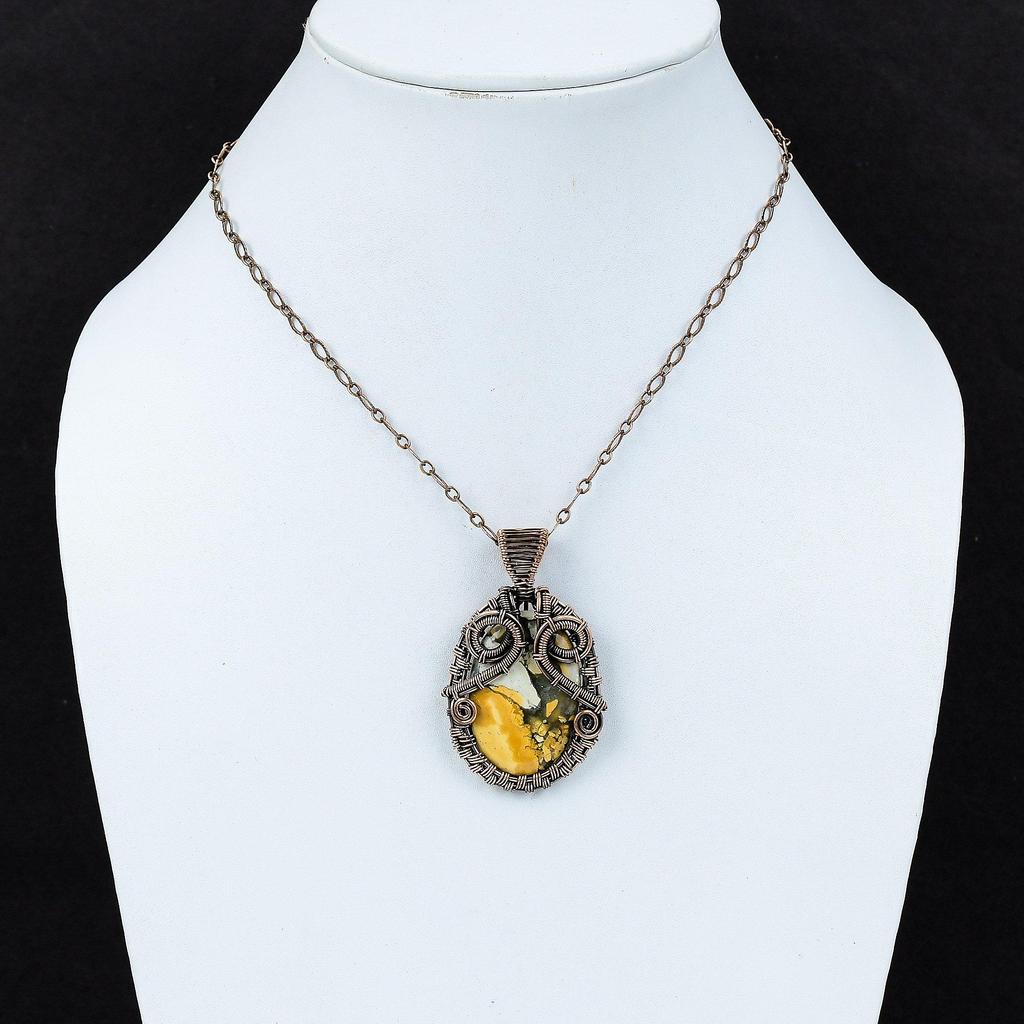 Подвеска из яшмы Малигано Кулон из медной проволоки Кулон из натурального драгоценного камня Красивые медные украшения Дизайнерский кулон ручной работы Подарок для него