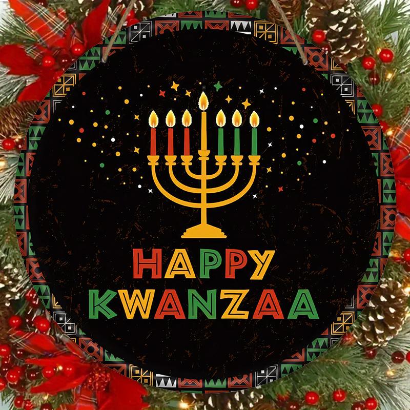 Classic Happy Kwanzaa Wooden Sign - African American Festivals Round Sign for Front Door, Wall Hanging Decor - Ideal Kwanzaa Decor