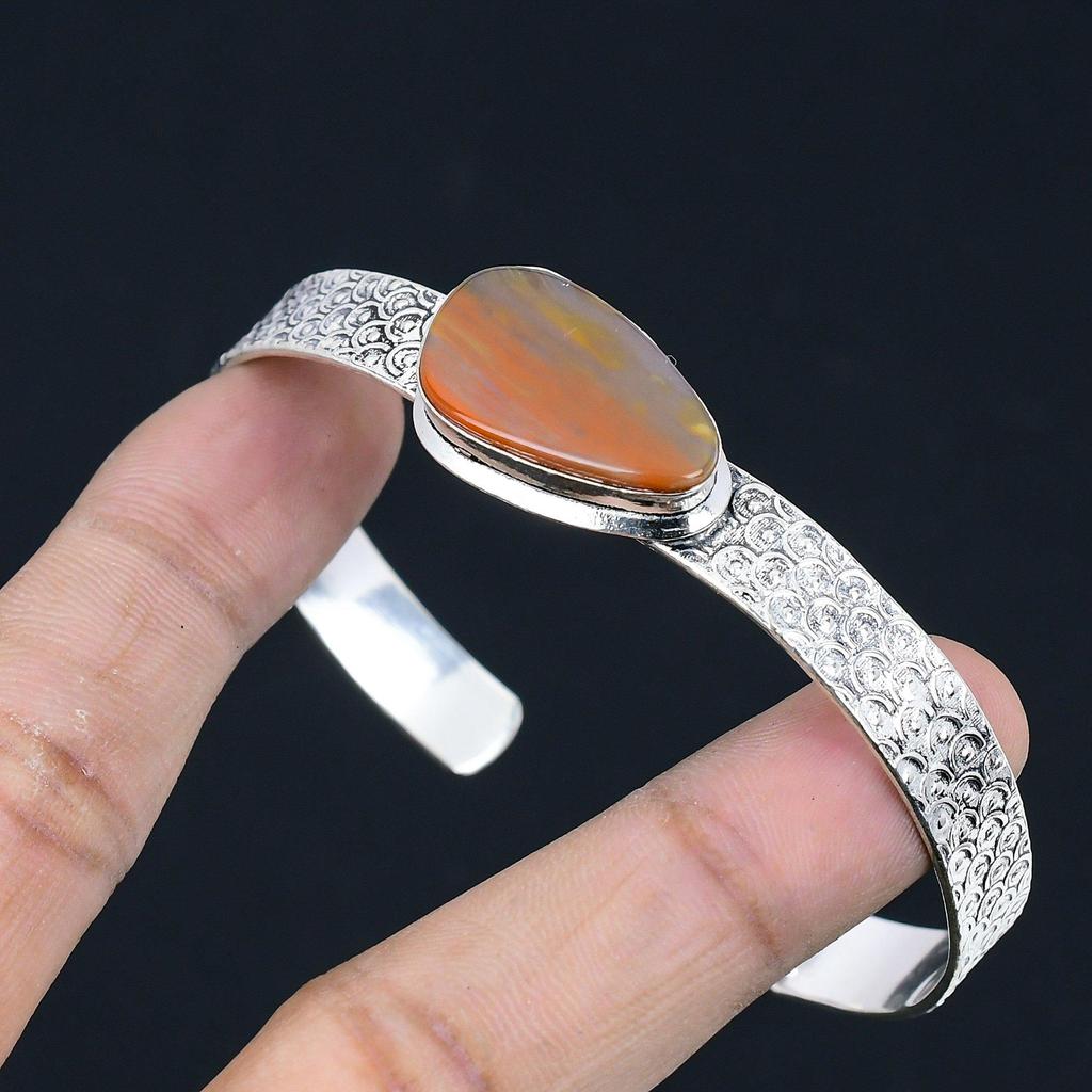 Friendship Day Sale Natural Landscape Jasper Birthday Bangle Bracelet 925 Silver