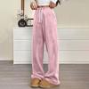 Женские пижамные штаны, плюшевые пижамные штаны, мягкая эластичная талия, пижамные штаны, однотонные штаны с 2 карманами