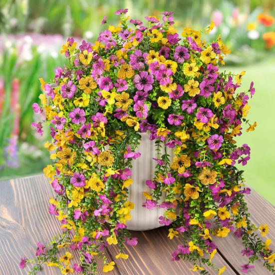 1/2/3/6Pcs Hanging Artificial Violet Flower UV Resistant Realistic Fake Flower Wedding Party Indoor Outdoor Garden Wall Hanging Faux Flower Decoration
