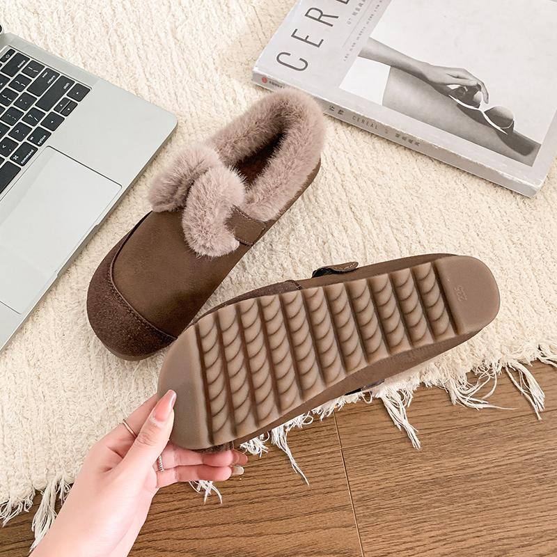 Модные женские винтажные лоферы слипоны с меховой подкладкой, с пряжкой, зимние теплые туфли на плоской подошве, женские замшевые уличные удобные рабочие мокасины