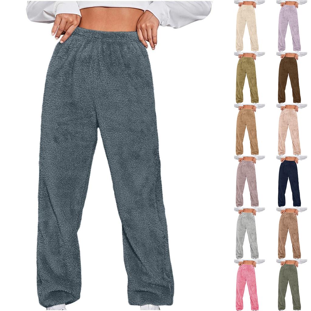 Women's Fashionable Relaxed-Fit Trousers Sporty Fleece-Lined Solid-Colour Cuffed Trousers