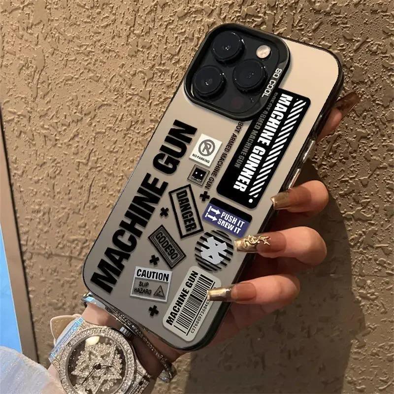 Fashion Trendy Label phone case for iphone16 Pro max 12 13 11 14 15 Pro Xs XR 8 Plus Dual Layer IMD Plastic Laser Cover_