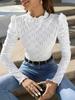 Lettuce Trim Eyelet Top, Elegant Long Sleeve Top For Spring & Fall Winter, Women's Clothing