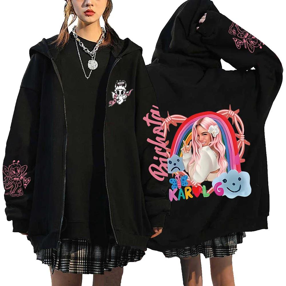 Куртка на молнии Karol G Bichota Print Hip Hop Streetwear Manana Sera Bonito Толстовки Свободные повседневные флисовые толстовки Одежда Y2K