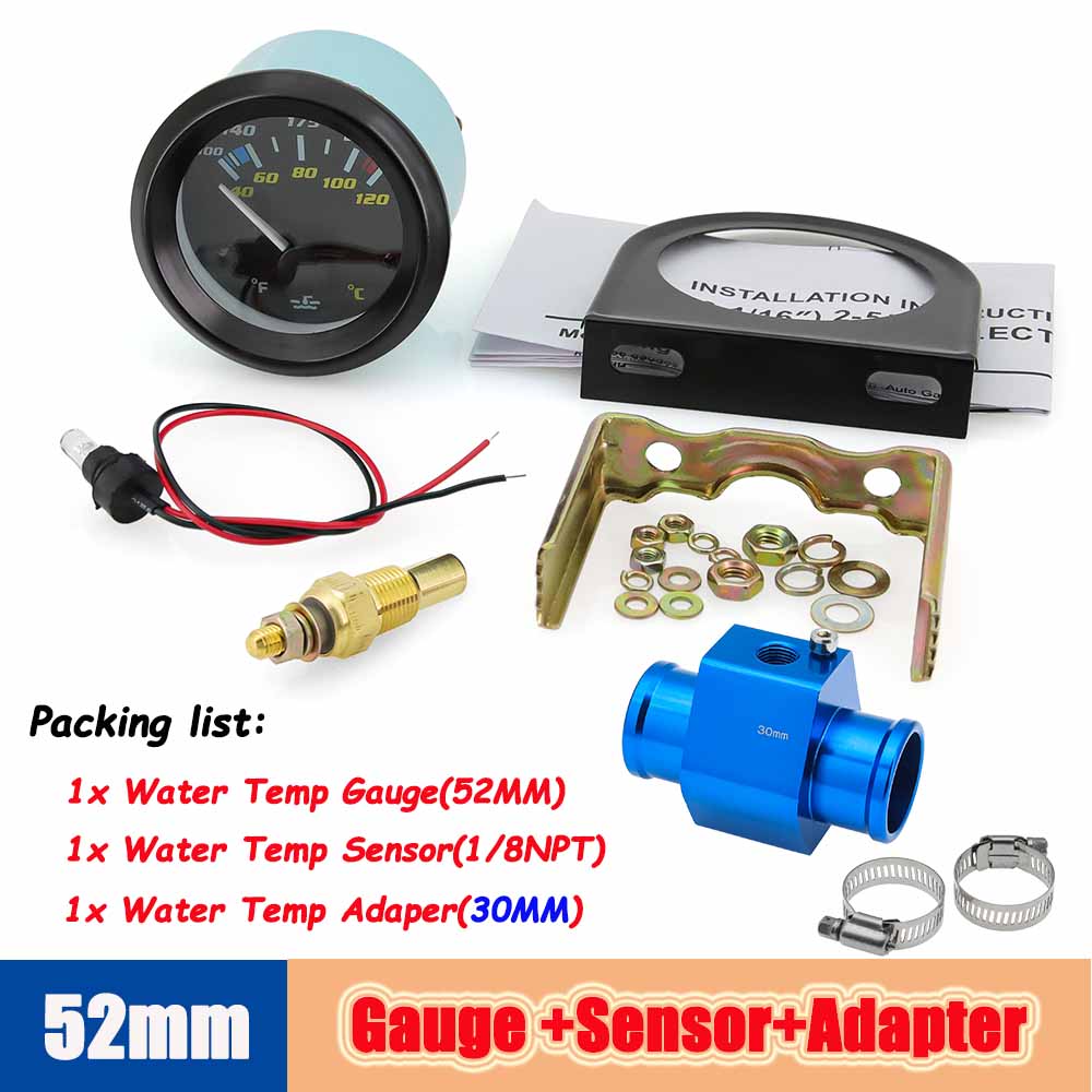 40-120℃/100-250℉ двойной измеритель температуры мотоцикла 52 мм автоматический датчик температуры с адаптером датчика 1/8NPT для бензинового автомобиля