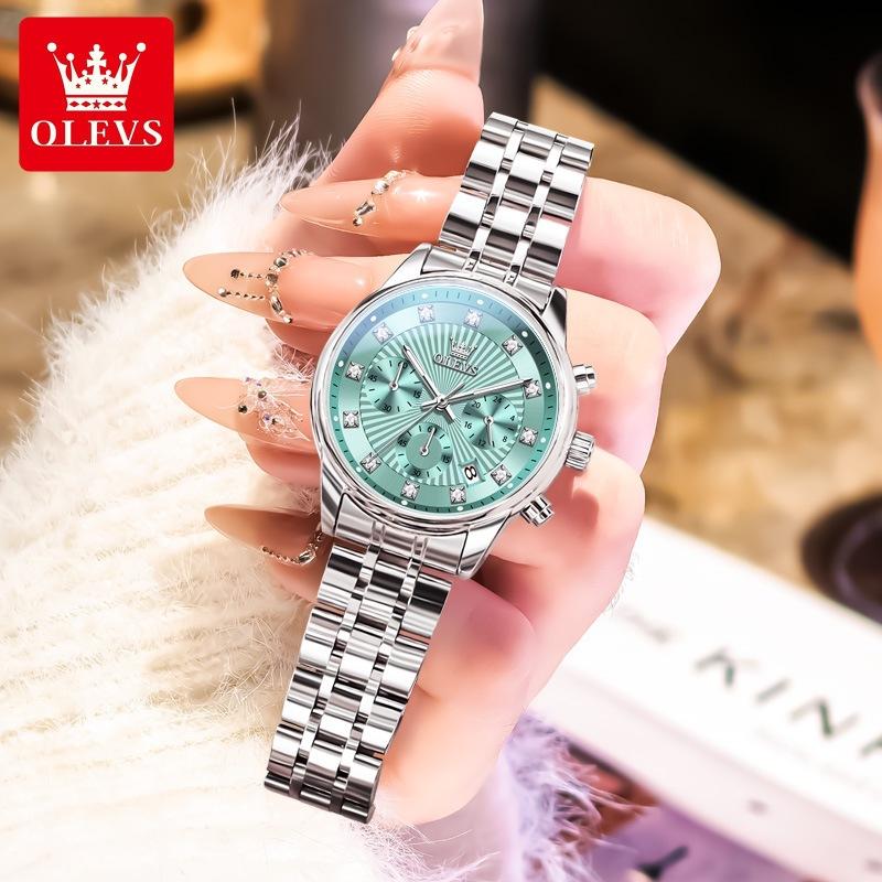 OLEVS Женские часы Оригинальный бизнес Автоматическая дата Водонепроницаемый хронограф Топ Роскошные Элегантные женские кварцевые часы с бриллиантами