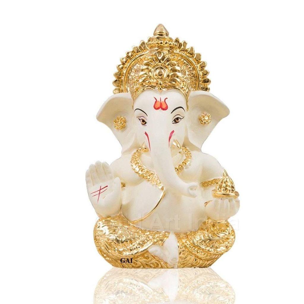 Ganesha Gold Plated Idol for Car Dashboard Ganesha Murti Ganpati Idol for Home Decor Puja Lord Ganesh Statue Gift