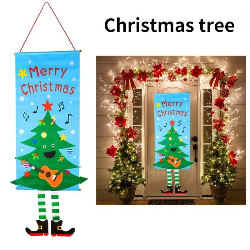 1set Merry Christmas Porch Door Banner Hanging Ornament Christmas Decoration for Home New Year Xmas Happy