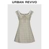 Женское мини-платье UR в стиле ретро, зеленое в клетку, с кружевной отделкой