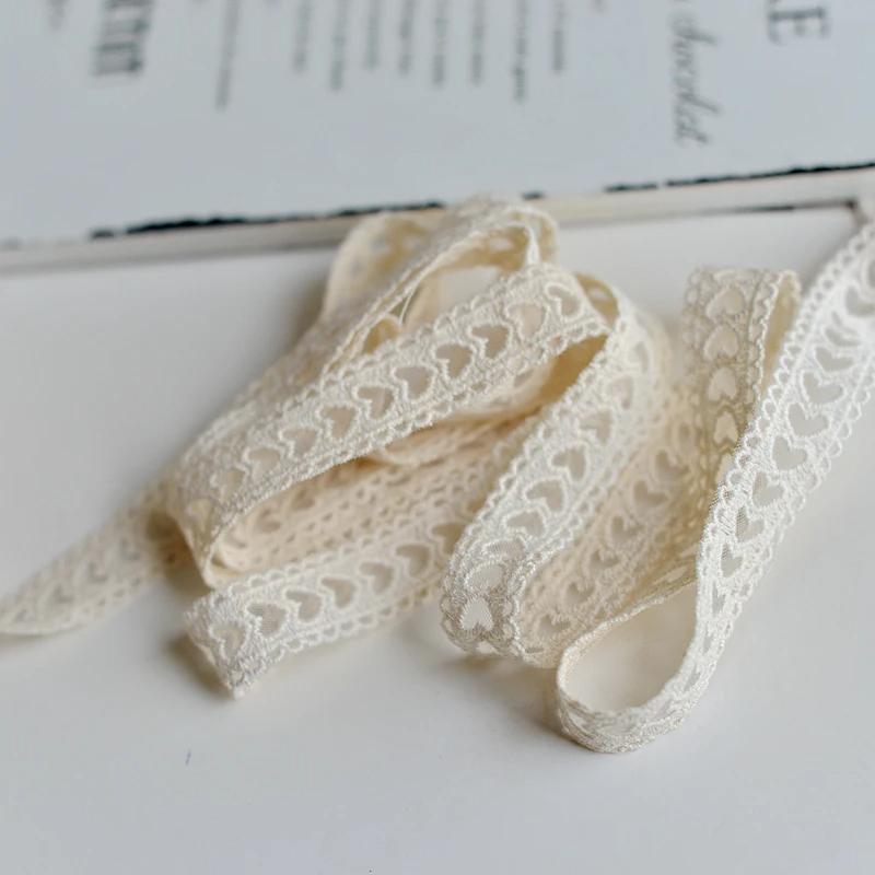 5 ярдов/лот, ширина 2 см, бежевый, хлопок/полиэстер, вышитое кружево в форме сердца, полый дизайн, дизайн «сделай сам», декоративный