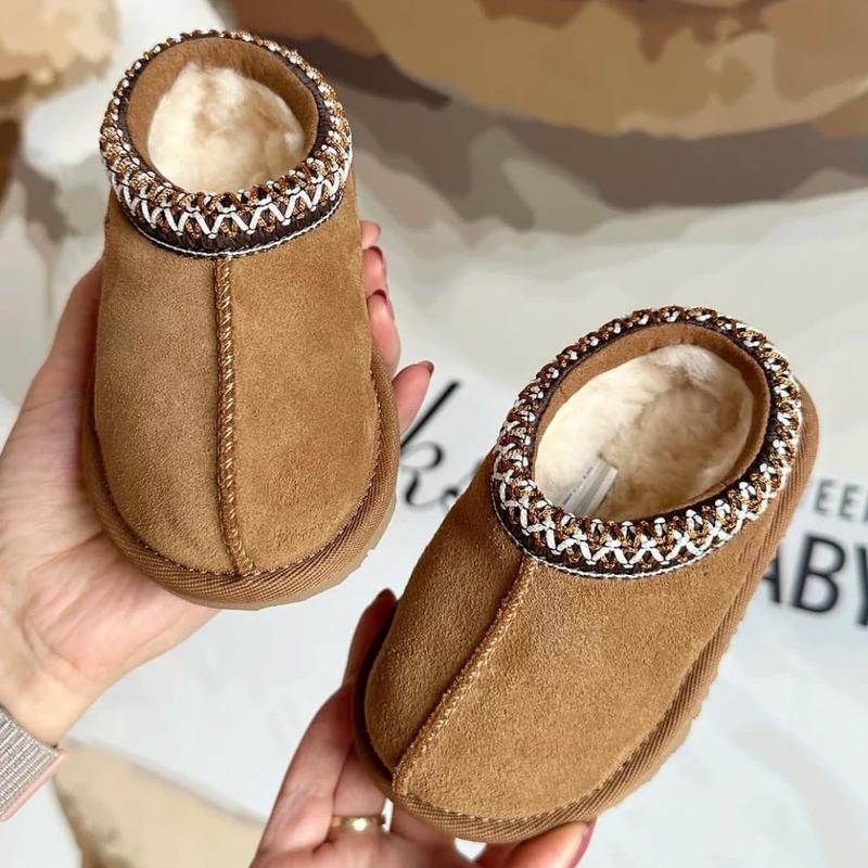 Winter Kids Genuine Cow Leather Snow Boots New Design Toddler Fur Slippers Classic Ultra Mini Girls Boy Baby Low-top Warm Shoes
