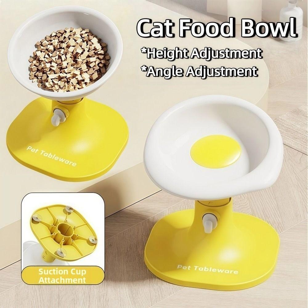 Adjustable Cat Food Plate Vacuum Suction Cat Food Bowl  Dual-purpose Anti-rollover
