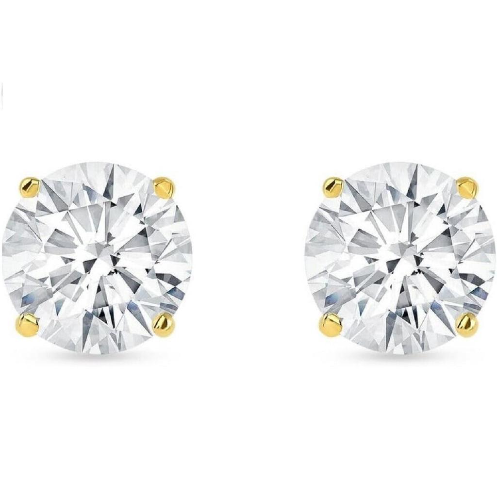 Jewels Prim 5 карат круглые серьги-пусеты из цельного 14-каратного желтого золота с бриллиантовой огранкой, на винтовой застежке, корзинка