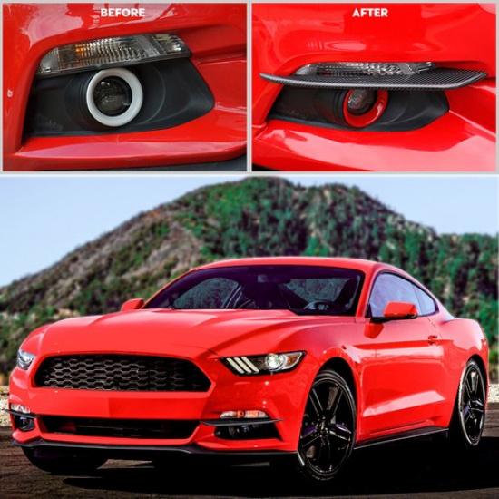 Carbon Fiber Front Fog Light Lamp Cover Eyebrow Trim For Ford Mustang 2015-2017