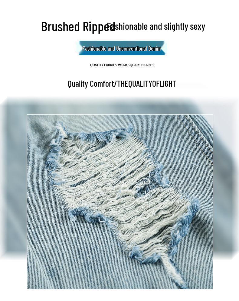 Женские джинсы с высокой посадкой, широкими штанинами и рваностями - Мода Лета 2024, Свободный крой, Прямой силуэт, Стройнящий стиль "попрошайка"