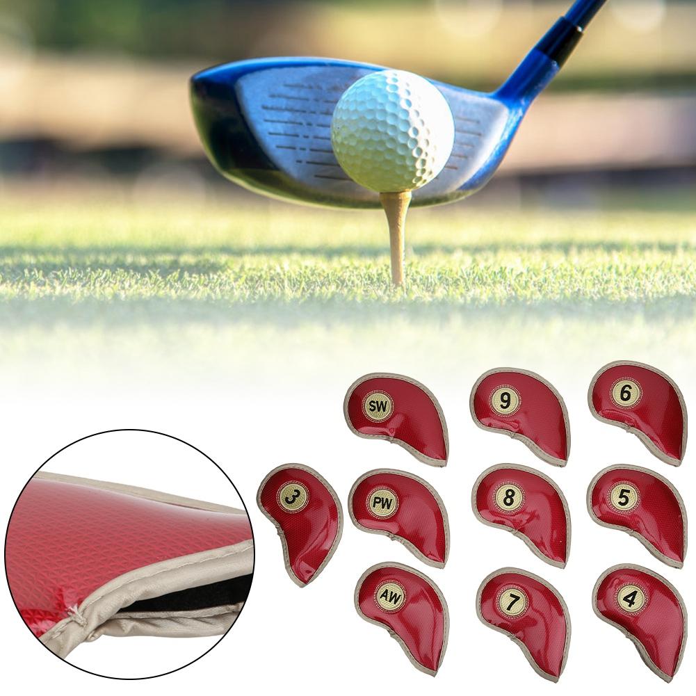 10Pcs Set High Quality PU Golf Iron Head Cover Headcover Club Protector Protective Casered