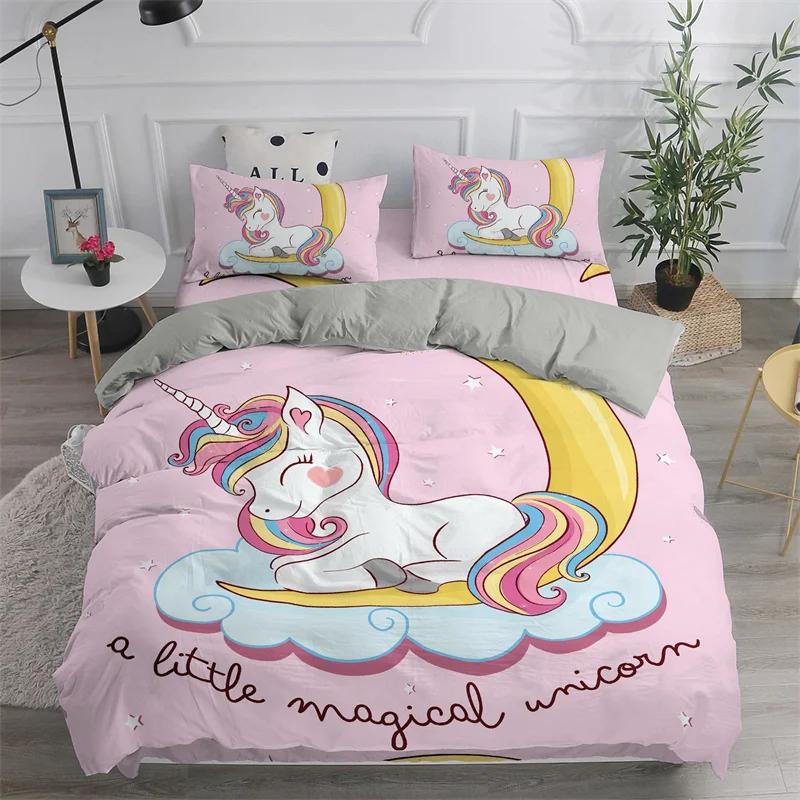 Children Cute Unicorn Duvet Cover Cartoon Bedding Set Rainbow Stripes Animals Children Kids Girls Gifts for Bedroom Decorations