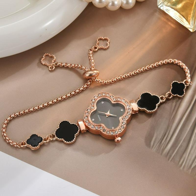 Ленивый Pull Браслет-часы Четырехлистник Женский Зеленый Инкрустированный Алмазами Легкая Роскошь Нишевый Высококачественный Темперамент Изысканный