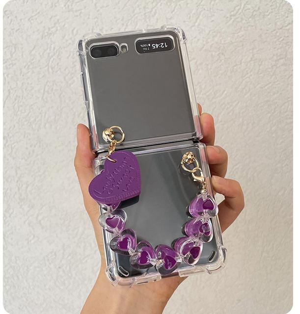 Симпатичный кожаный браслет-цепочка с бусинами, медведем и цветком, чехол для телефона для Samsung Galaxy Z Flip 4 Z Flip 3, прозрачный противоударный Z-откидной чехол Para