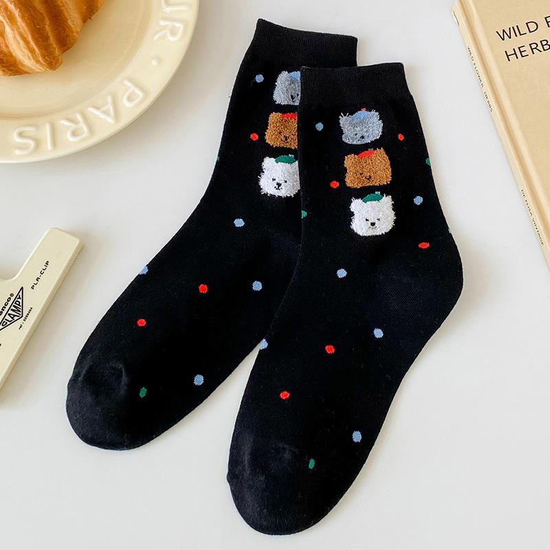 Носки женские милые дышащие повседневные корейские стиль Kawaii Dot Spring средний тюбик мягкий дезодорант милый Harajuku мультфильм