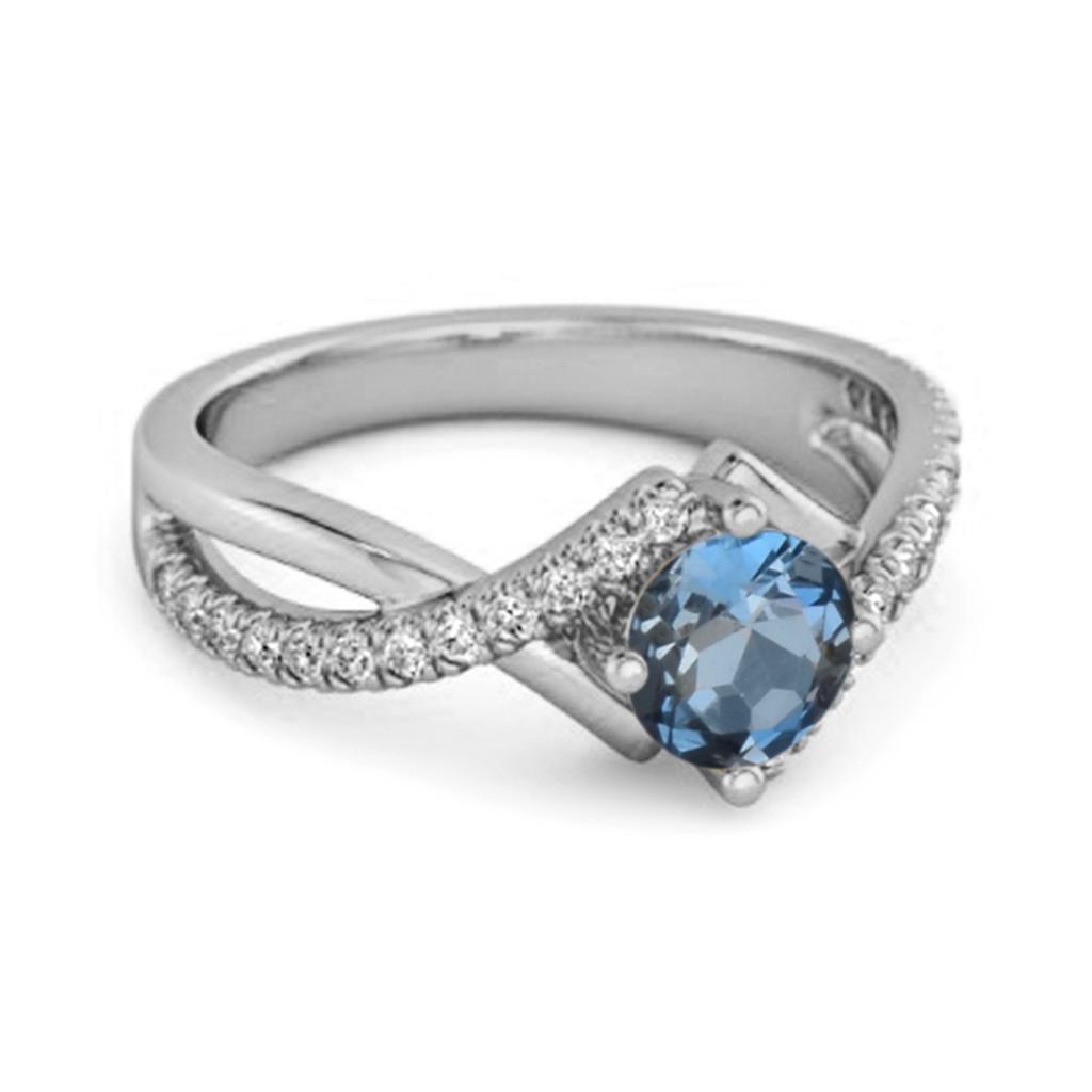 London Blue Topaz Split Band Crossover Pave Ring - 925 Sterling Silver