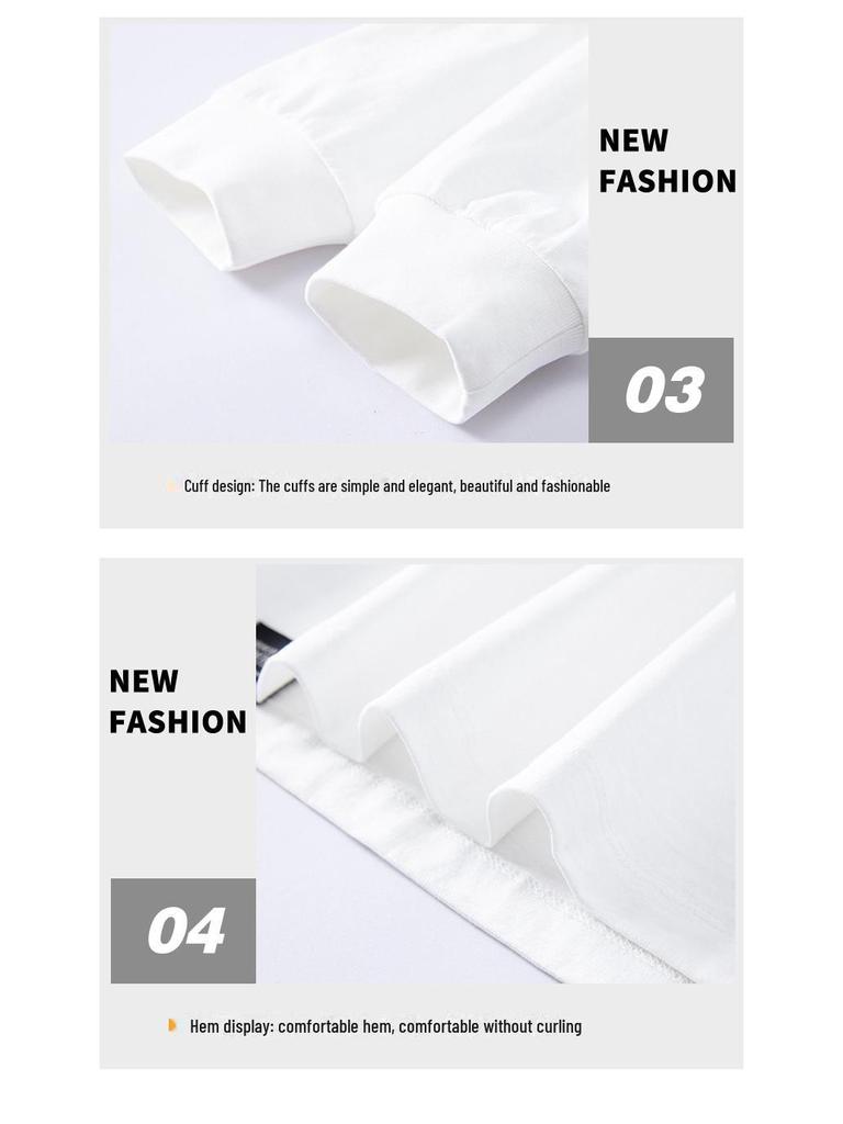 Мужская футболка с длинным рукавом из плотного хлопка - Белая, круглый вырез, стальной принт, свободный крой, осенняя коллекция