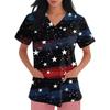 Women's Short Sleeve Independence Day Printed V-Neck Pocket Workwear Top